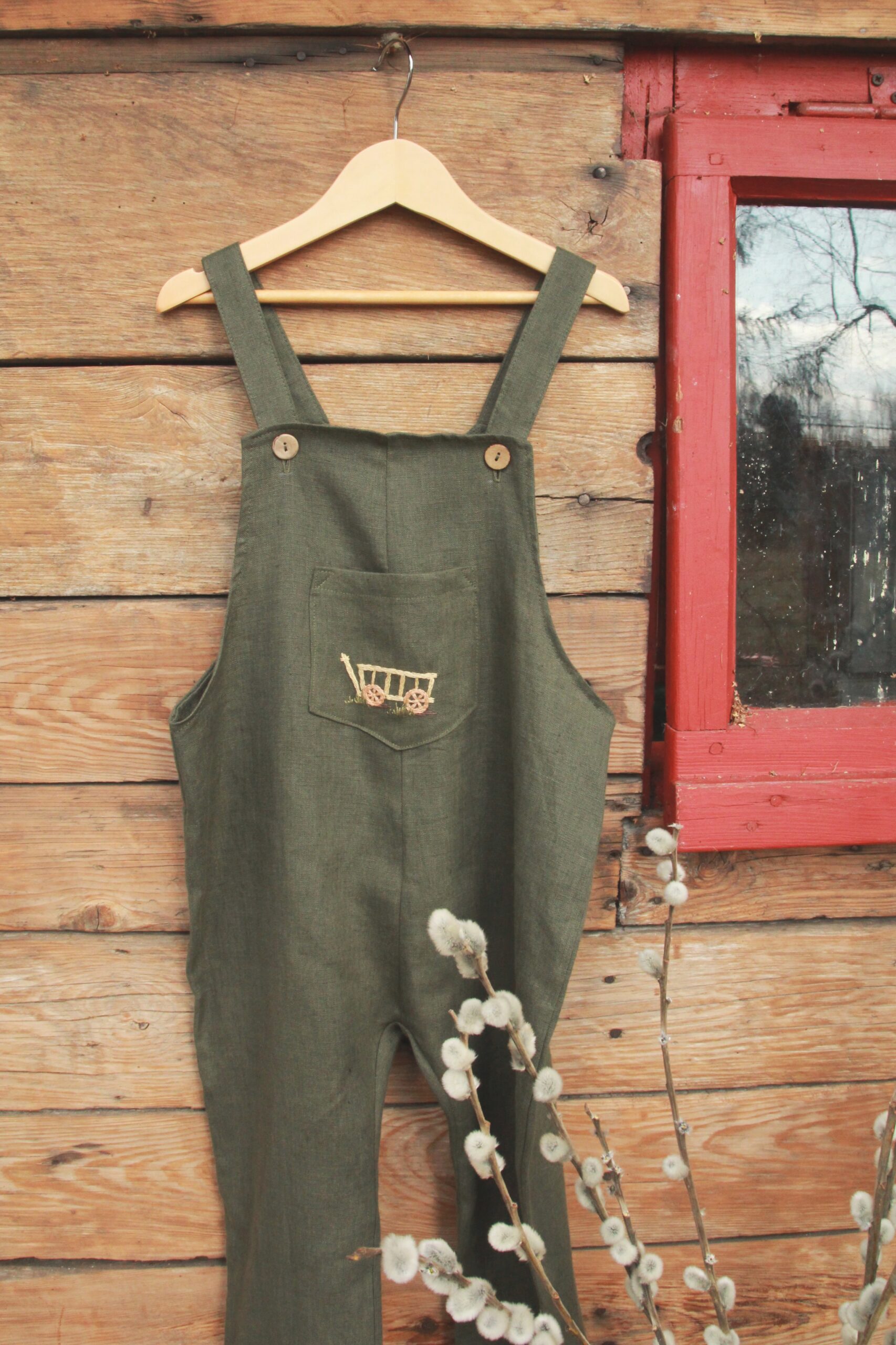 Ogrodniczki Józio długie- wóz drabiniasty- rozm. 128